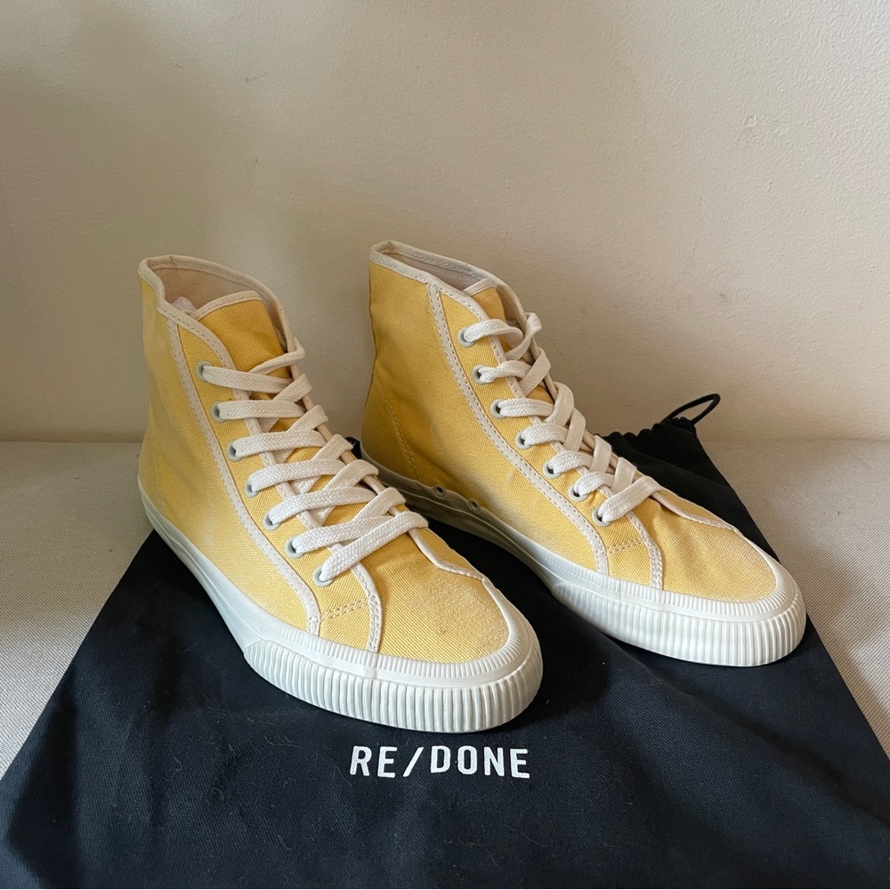 NEW Redone canvas hi tops sneakers yellow size 39 fits 8 or 8 1/2 re/done